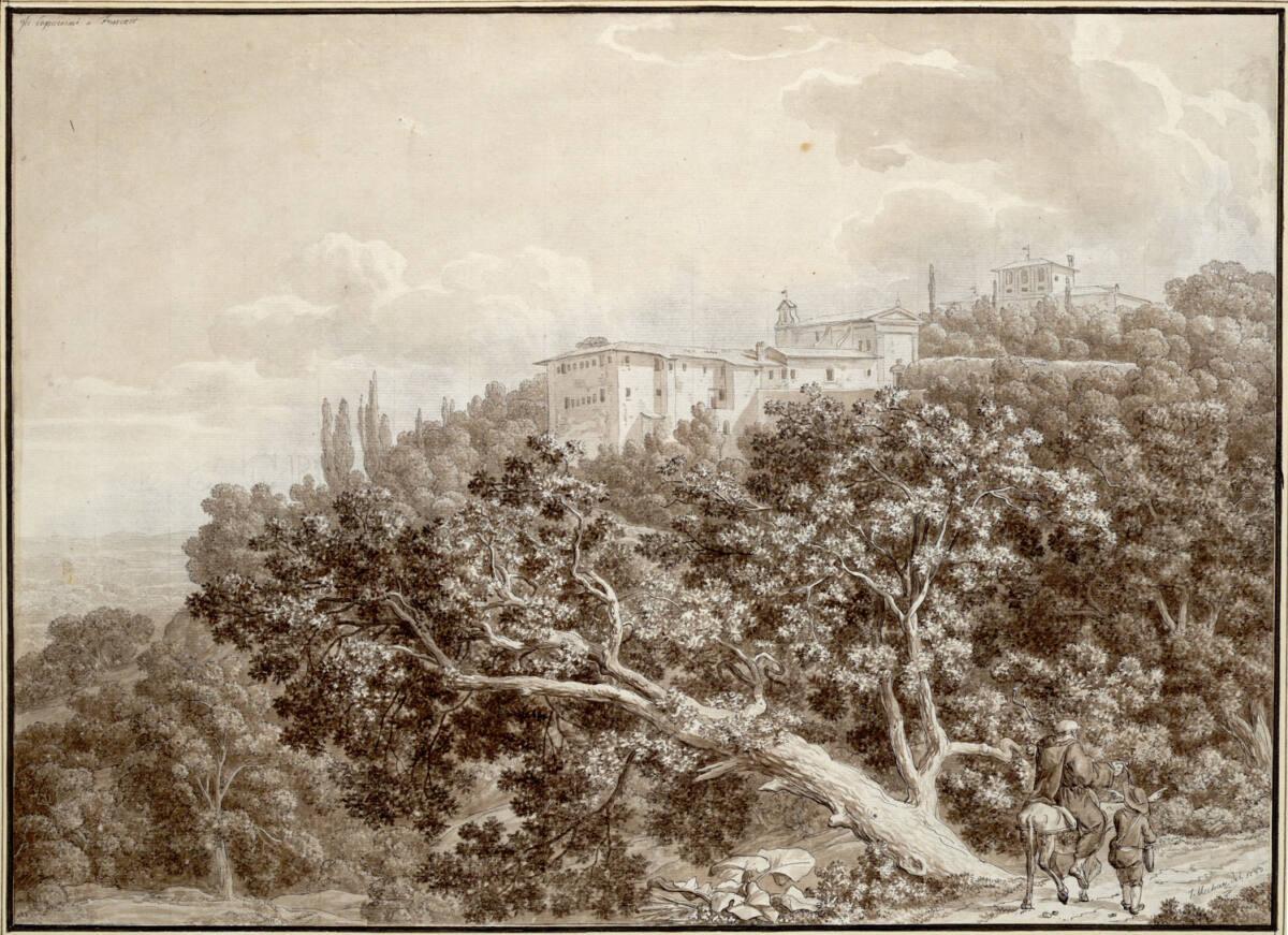 Jacob Wilhelm Mechau, Blick auf das Kapuzinerkloster bei Frascati mit Figurenstaffage, Inv. Nr.…