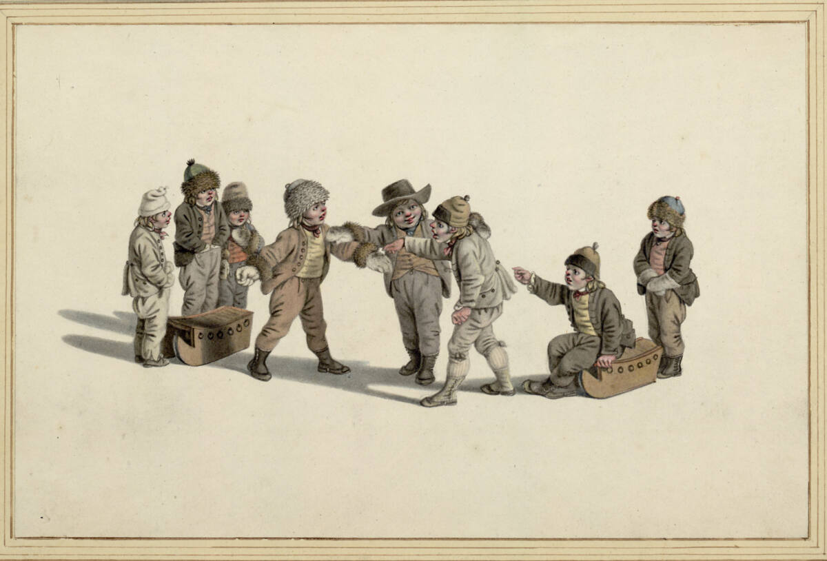 Acht streitende Buben mit Schlitten, Gottfried Mind, 1801–1814