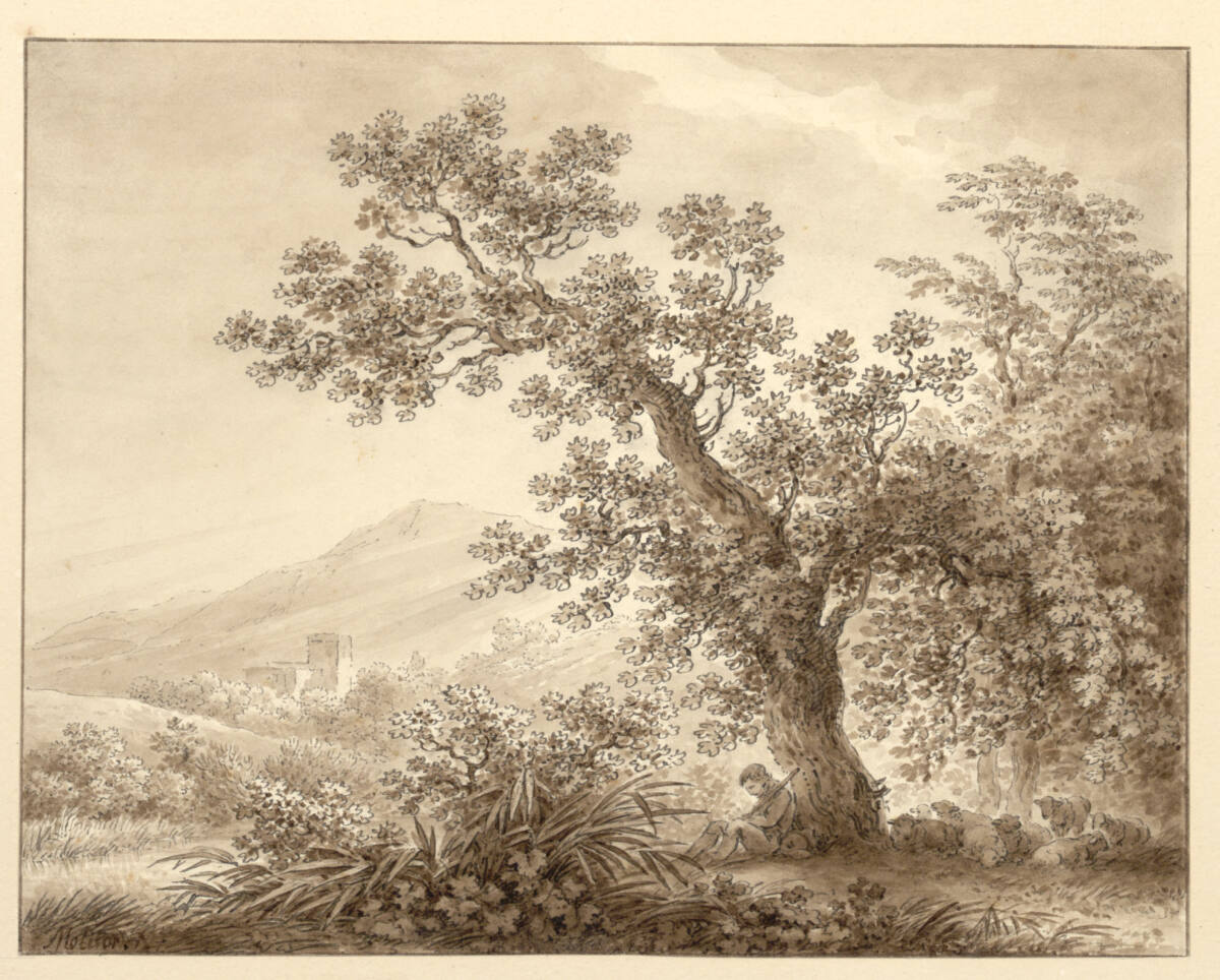 Landschaft mit Burg, Baum, Hirte, Martin von Molitor