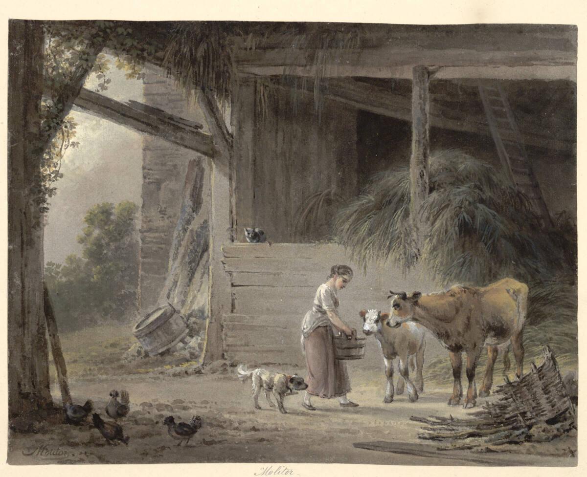 Martin von Molitor, Mädchen in einer Scheune mit Kuh und Kalb, Inv. Nr.: 6012