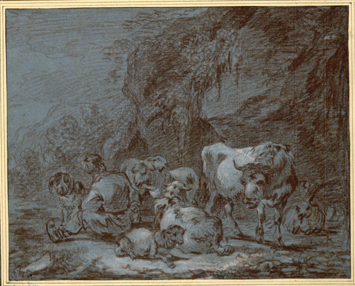 Hirte mit Herde im Schatten eines Felsens, Painter Müller, 1768–1778