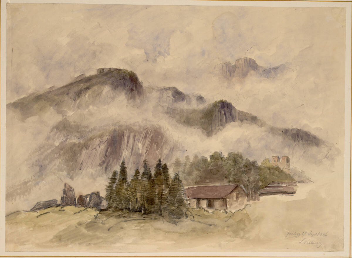 Gebirgsmassiv in Wolken bei Gandegg, Ludwig Neelmeyer, 1846
