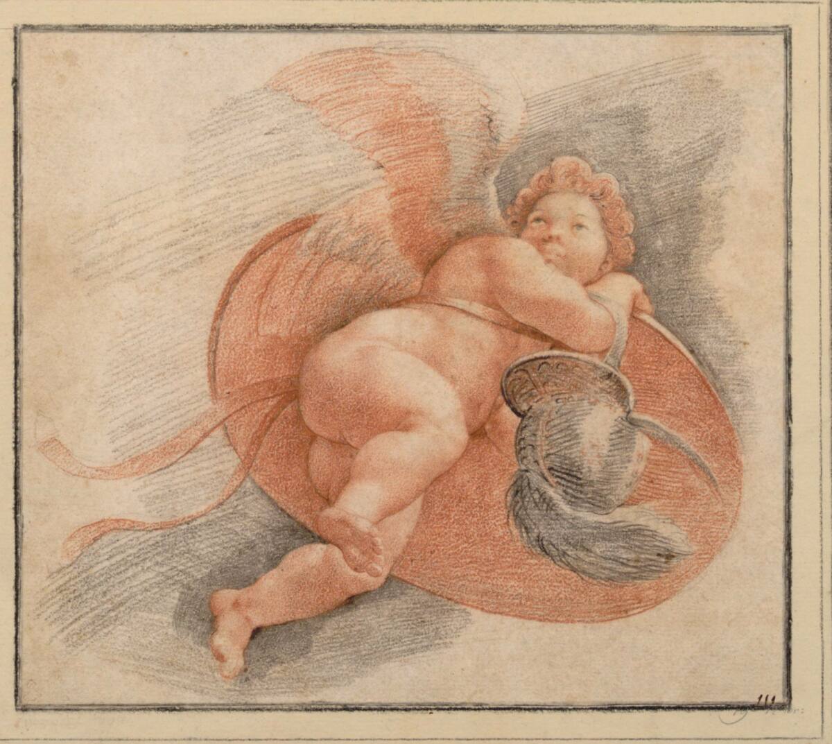 Fliegender Genius mit Schild und Helm, Joseph Heintz the Elder, 1585–1587