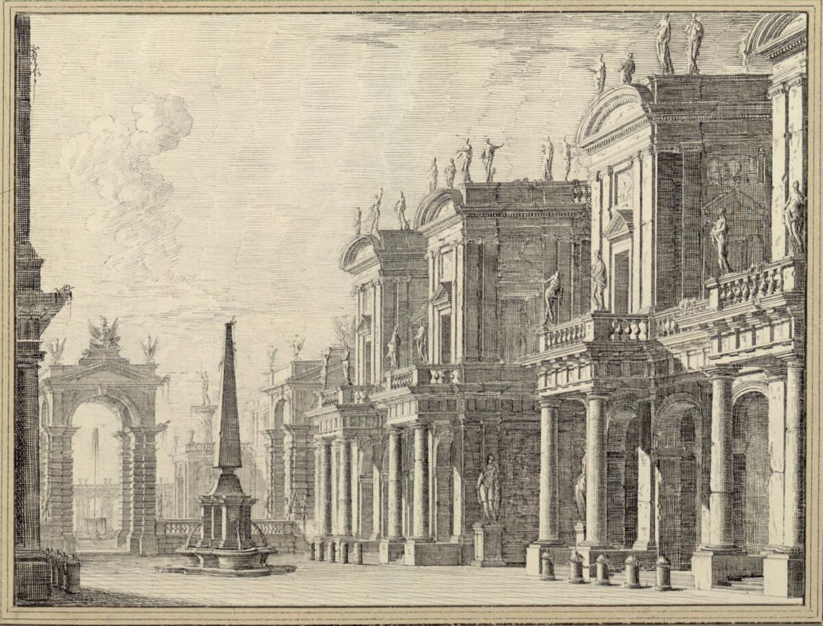 Josef Platzer, Theaterdekoration: Öffentlicher Platz mit Obelisk, Inv. Nr.: 6159