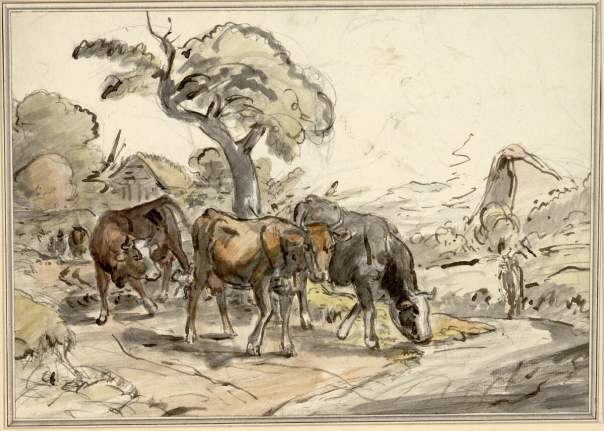 Tierstück: Drei Kühe am Fluss, Johann Nepomuk Rauch