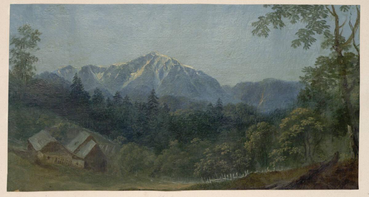 Lorenz Adolf Schönberger, Blick auf den Schneeberg vom Mariahilferberg bei Gutenstein aus, Inv.…