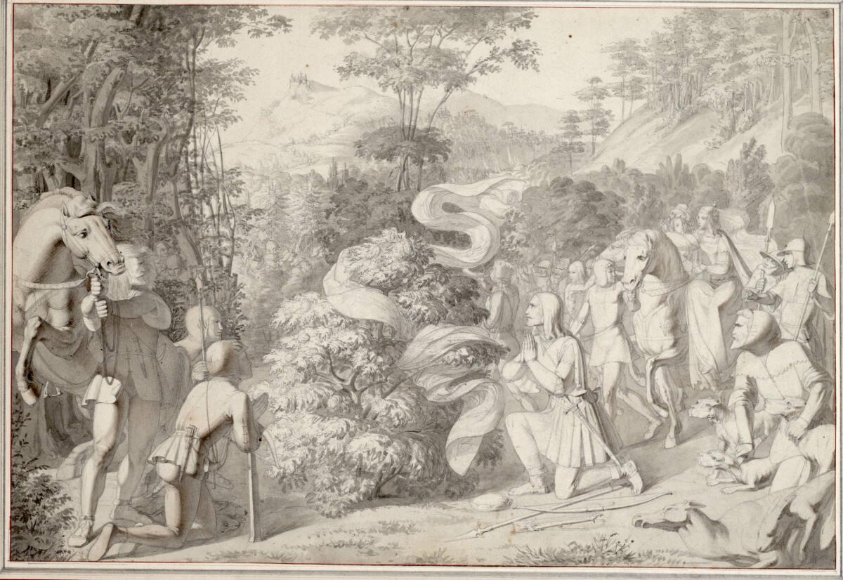 Heinrich Schwemminger, Die Auffindung des Schleiers der Markgräfin Agnes auf einer Hollundersta…