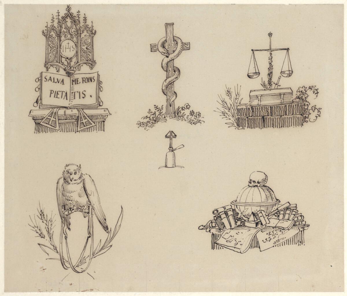 Moritz von Schwind, Sechs Embleme (Altar etc.), Inv. Nr.: 6520