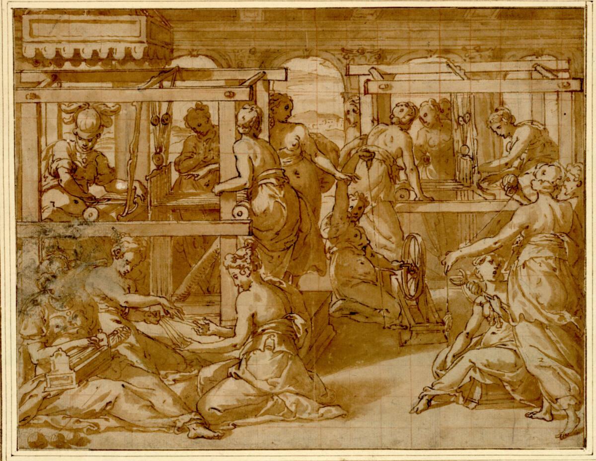 Cesare Nebbia, Der Wettstreit von Minerva und Arachne im Weben (Sie verwandelt Arachne am Webst…