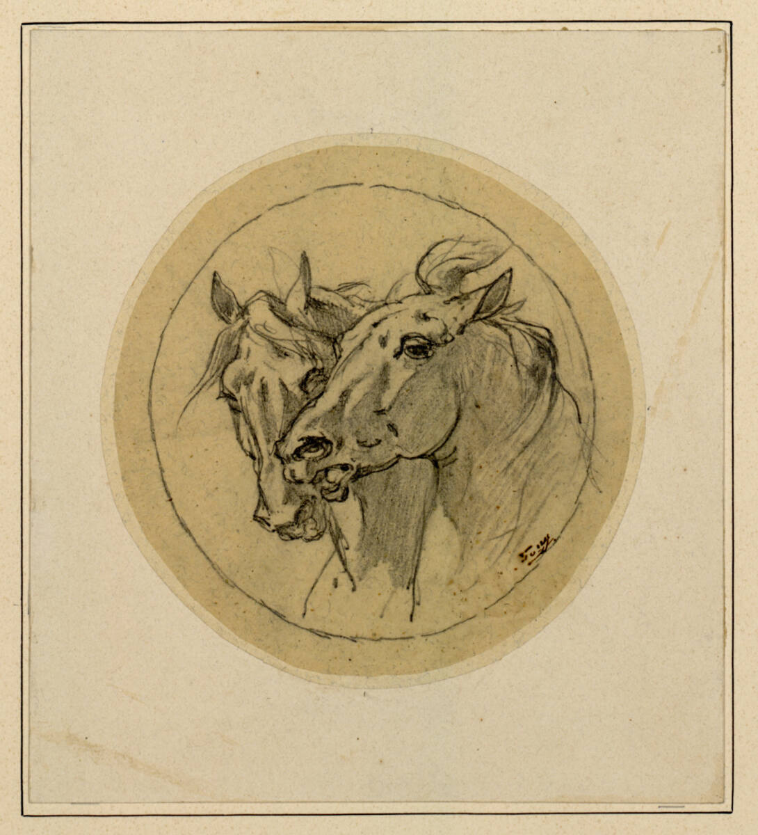 Zwei Pferdeköpfe in Medaillon, Anton Strassgschwandtner