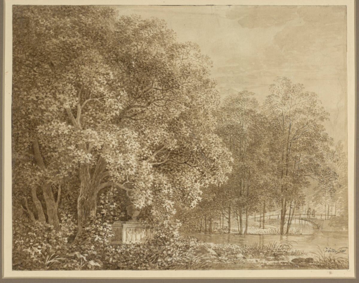 Parklandschaft mit einem Sarkophag unter einer großen Eiche, Johann Philipp Veith