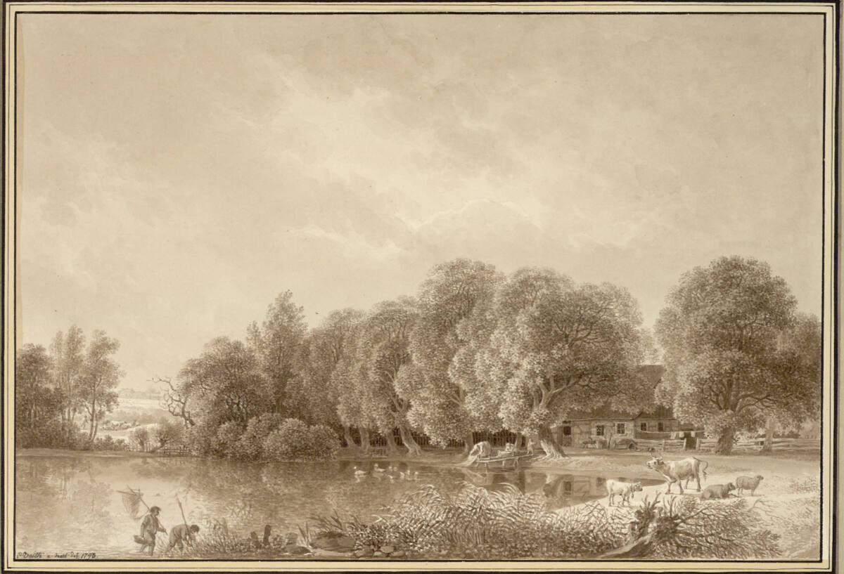 Bauernhof an einem Weiher mit Figurenstaffage, Johann Philipp Veith, 1793