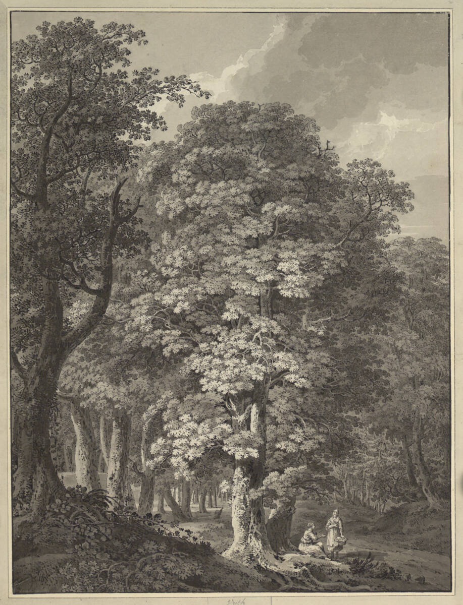 Waldlandschaft mit zwei Landfrauen am Wegrand, Johann Philipp Veith