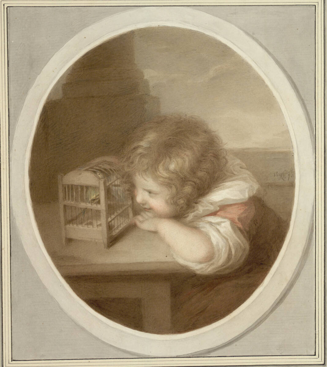 Kind mit Vogelkäfig, Christian Leberecht Vogel