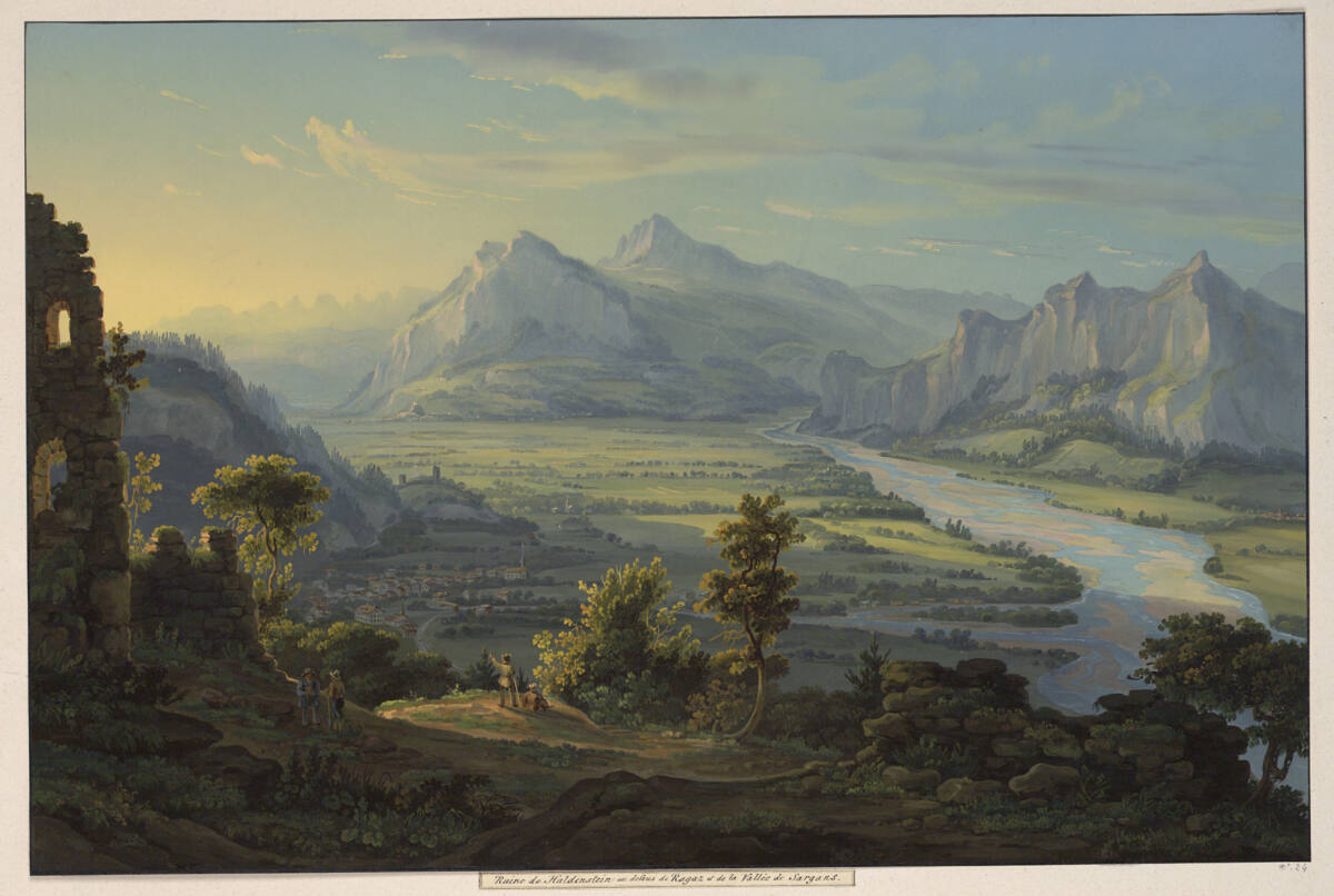 Ruine von Haldenstein über Ragaz und dem Sargans Tal, Johann Ludwig Bleuler
