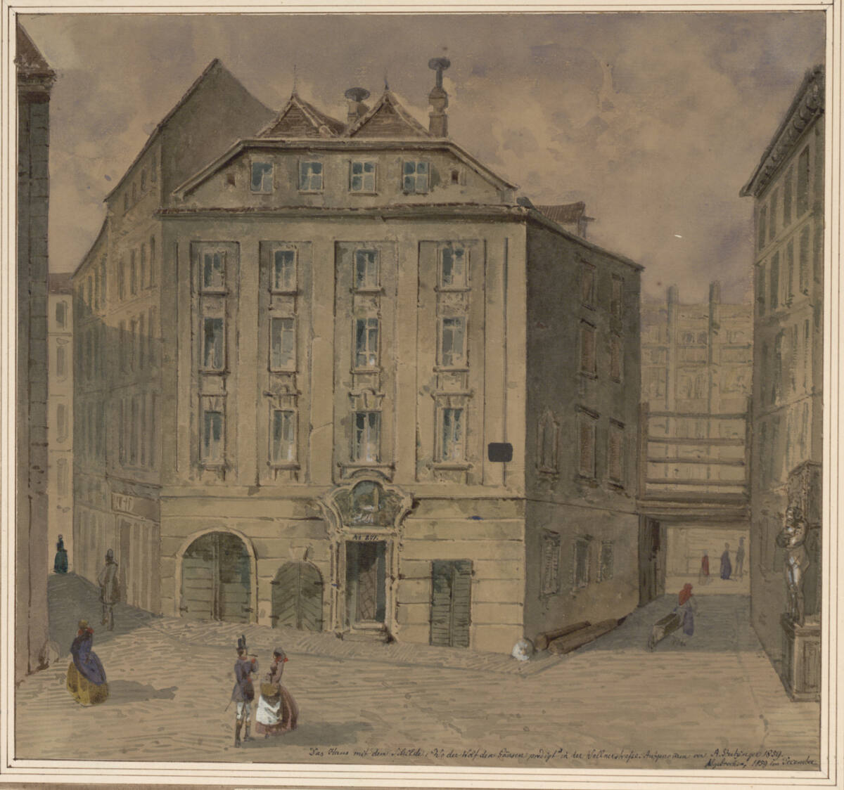 Wandgemälde des Hauses Wo der Fuchs den Gänsen predigt, Wallnerstrasse 271, Anton Stutzinger, 1859