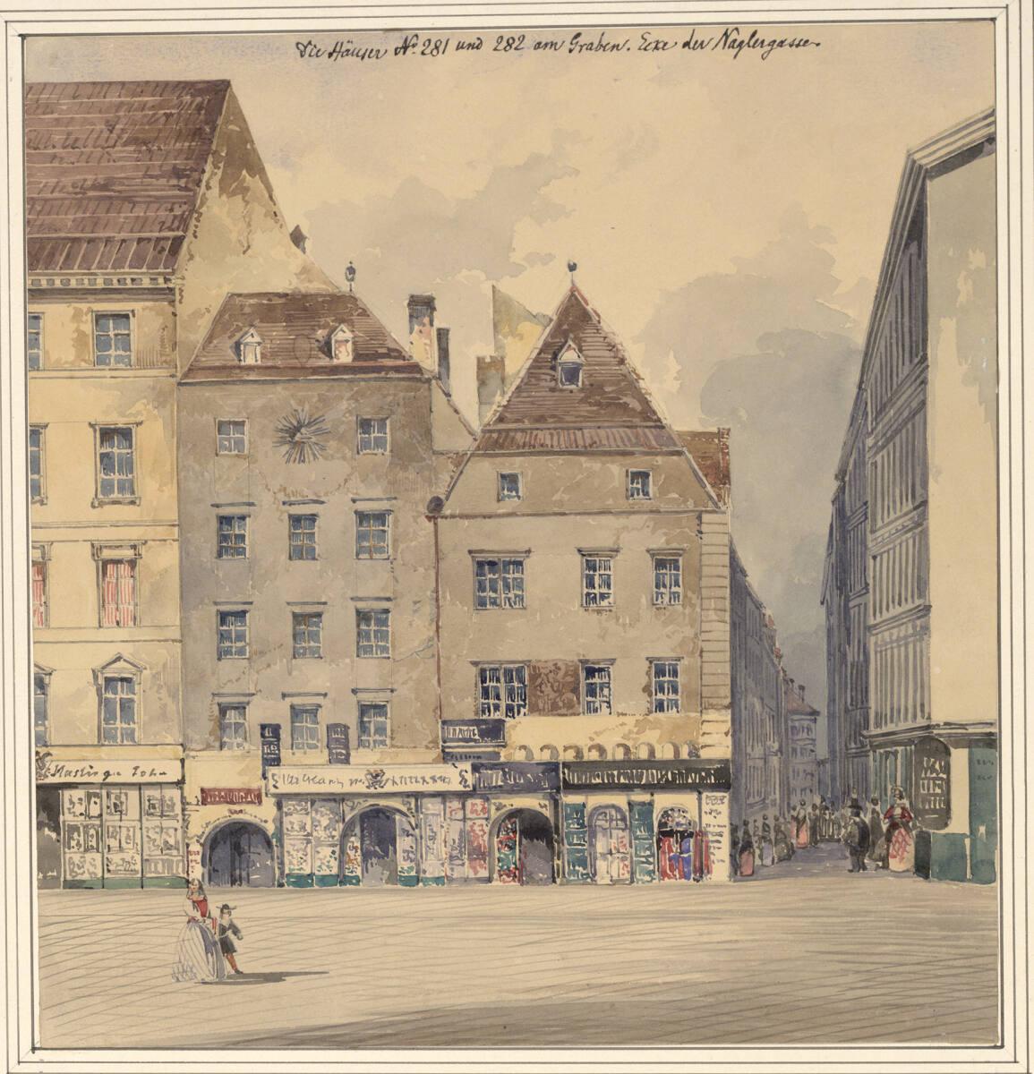 Moritz Leybold, Der Graben. Häuser Nr. 281 und 282 (Liebigsches Haus), Einblick in die Naglerga…