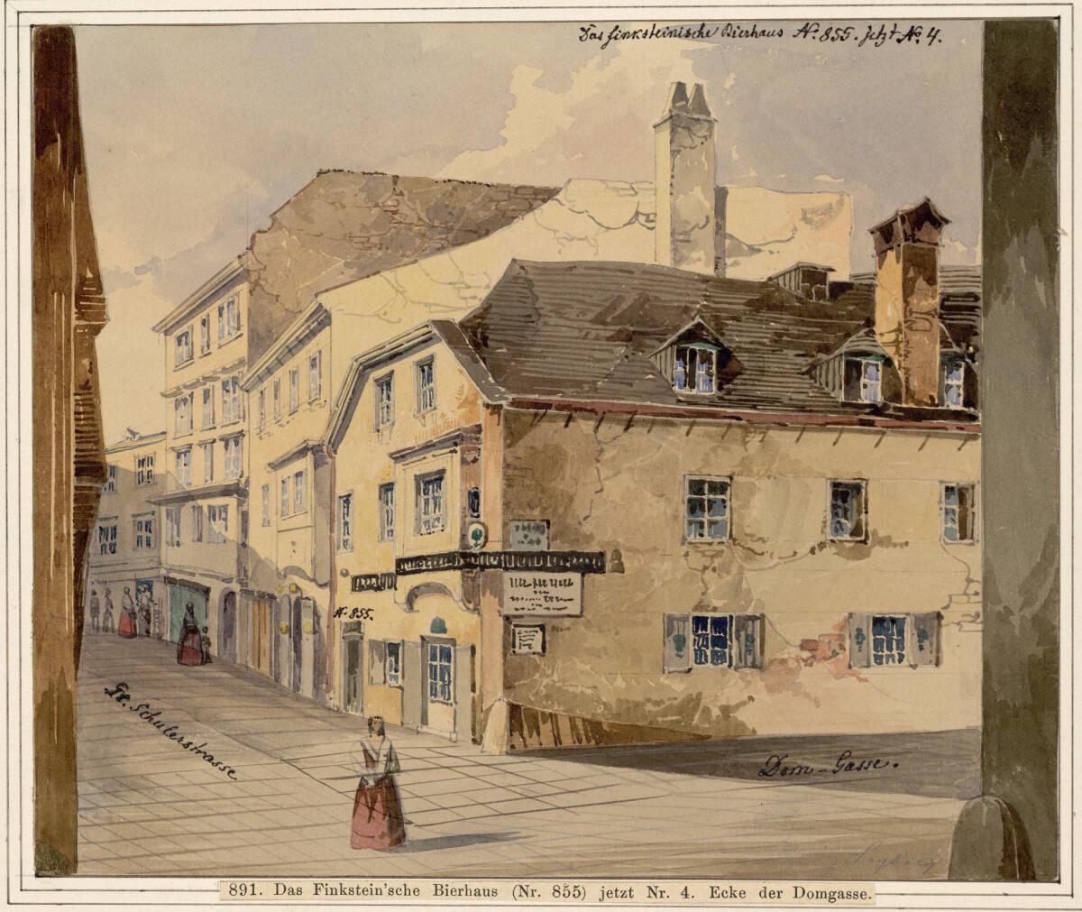 Moritz Leybold, Das Finkelstein´sche Bierhaus (Nr. 855) Nr. 4 Ecke Domgasse, Inv. Nr.: 7316