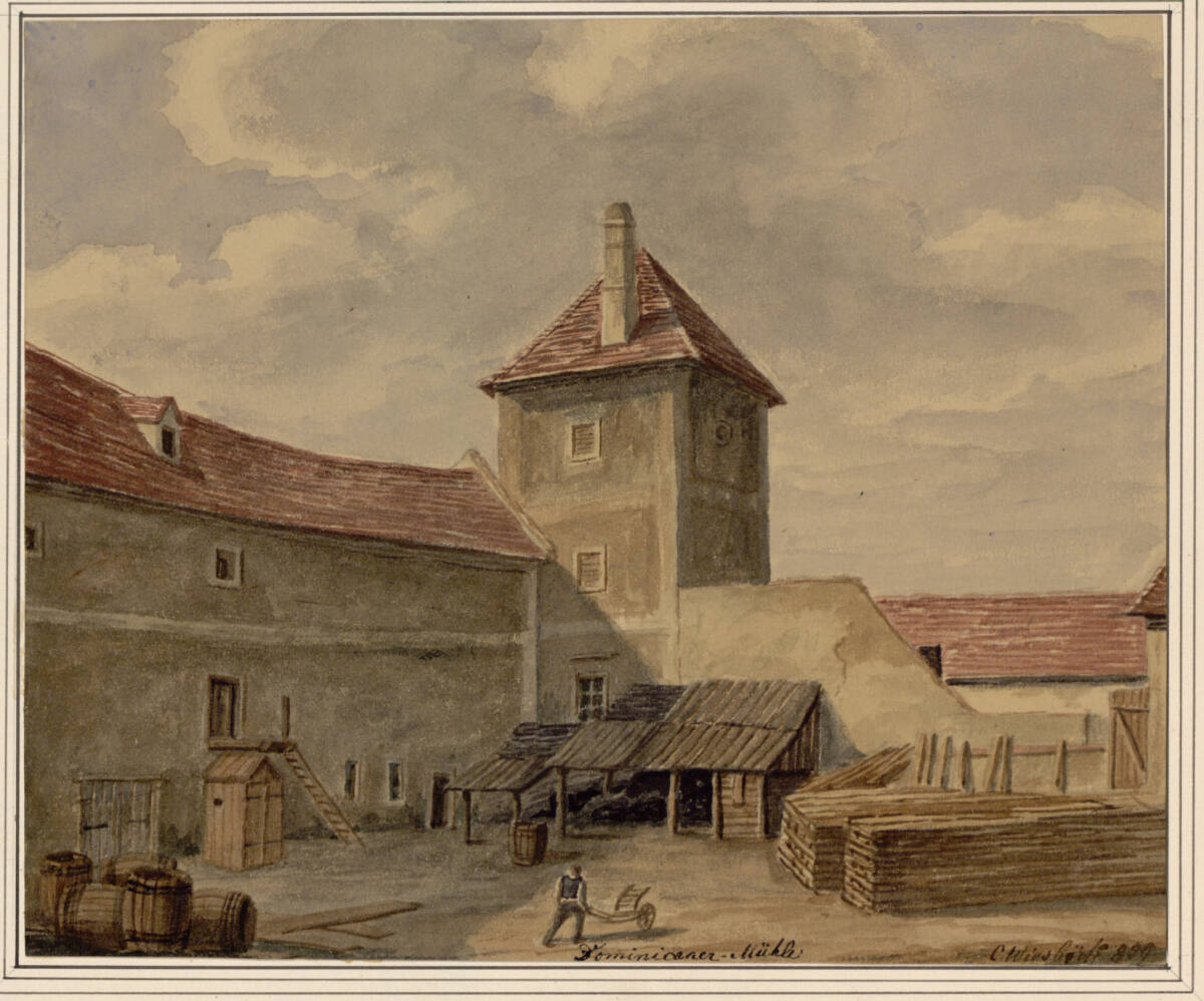 Die ehemalige Dominikanermühle in Gumpendorf, CarlL.Wiesböck, 1859
