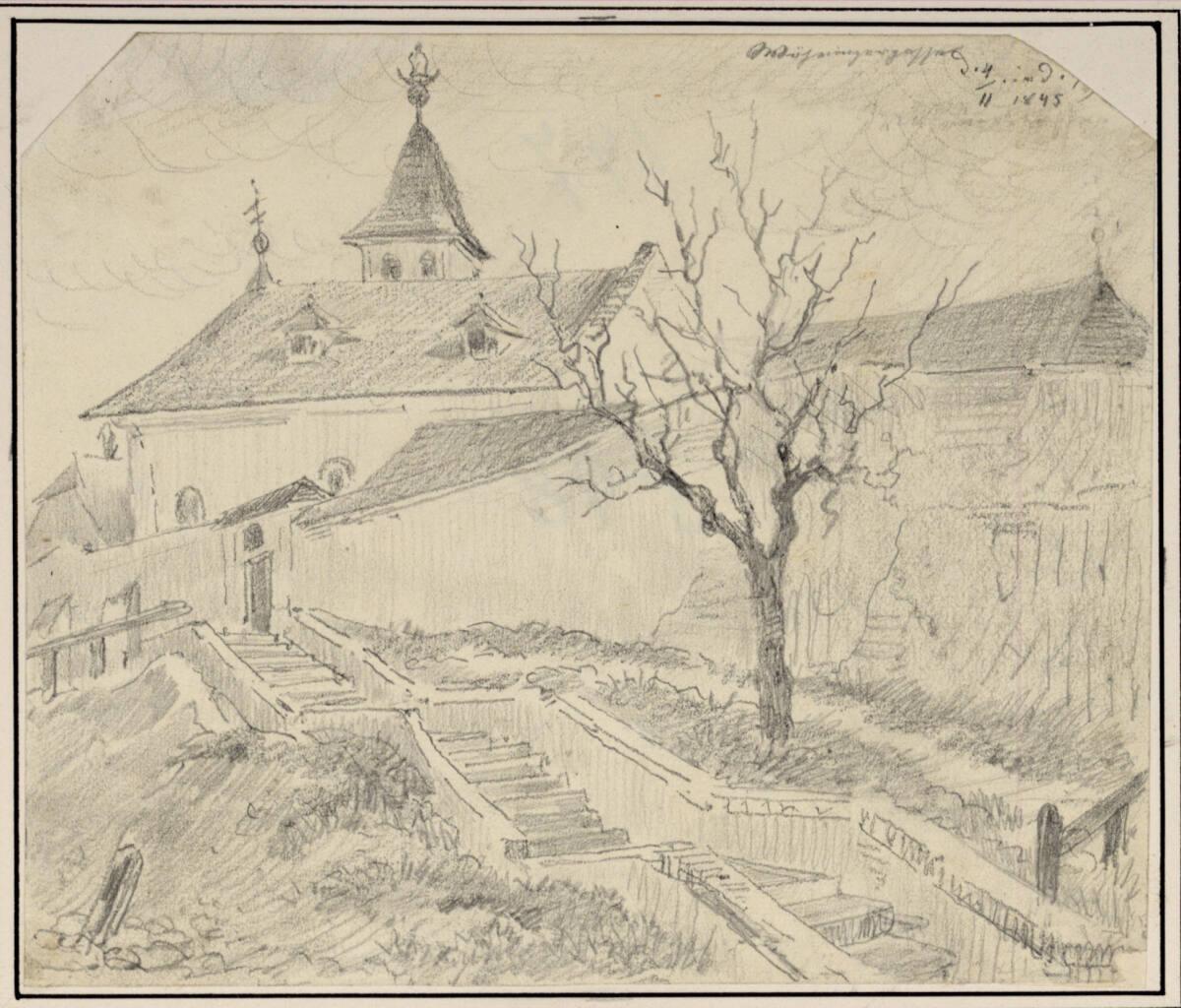 Carl Pischinger, Dorfausschnitt mit Stiege, Inv. Nr.: 7596