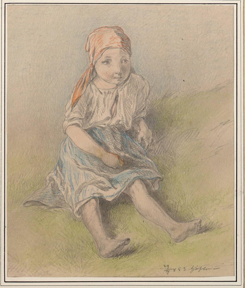 Carl Pischinger, In Wiese sitzendes Mädchen, Inv. Nr.: 7655