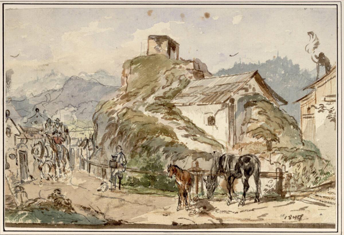 Carl Pischinger, Dorfstraße mit Pferden, Inv. Nr.: 7769