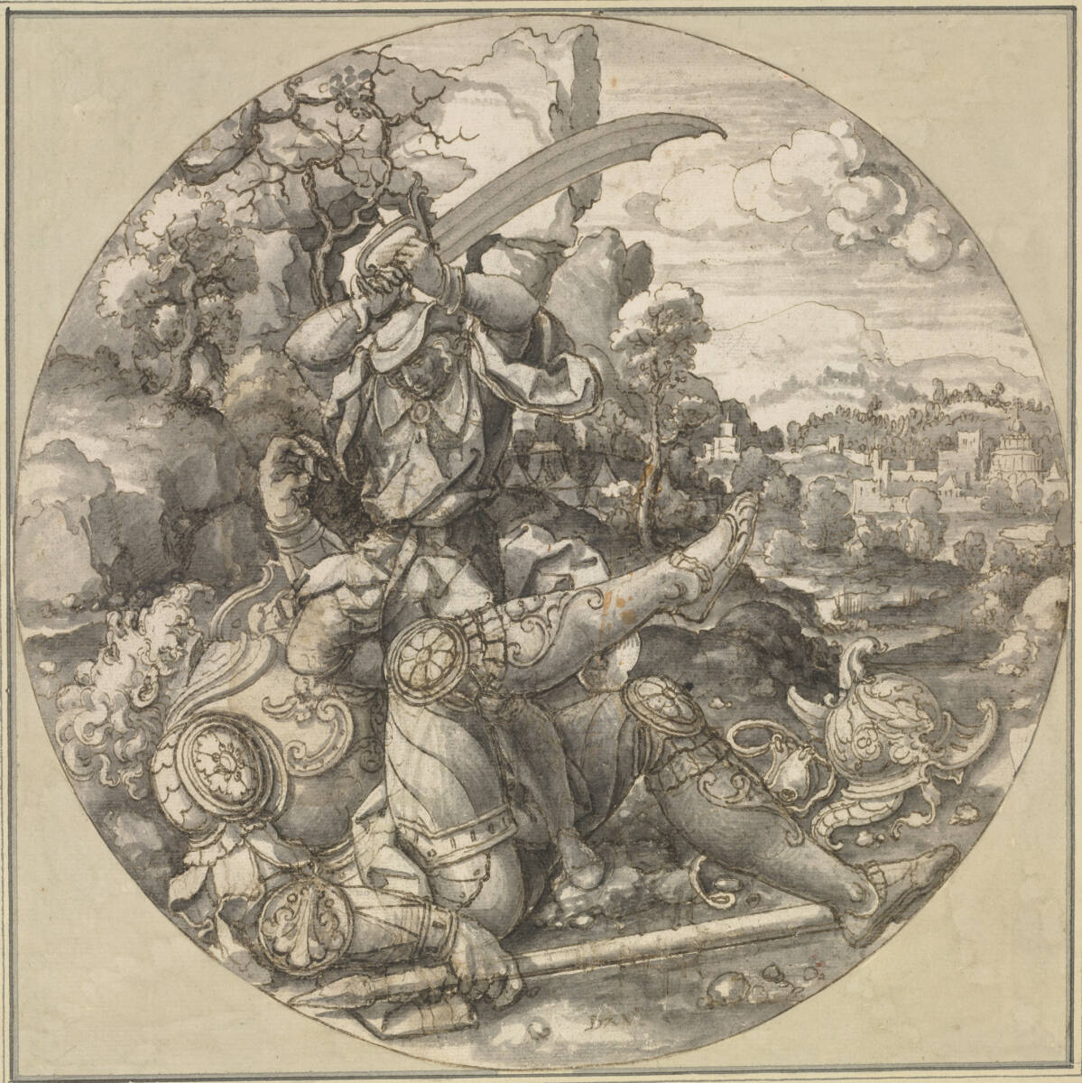 David tötet Goliath (Scheibenriss), Dirk Jakobsz. Vellert