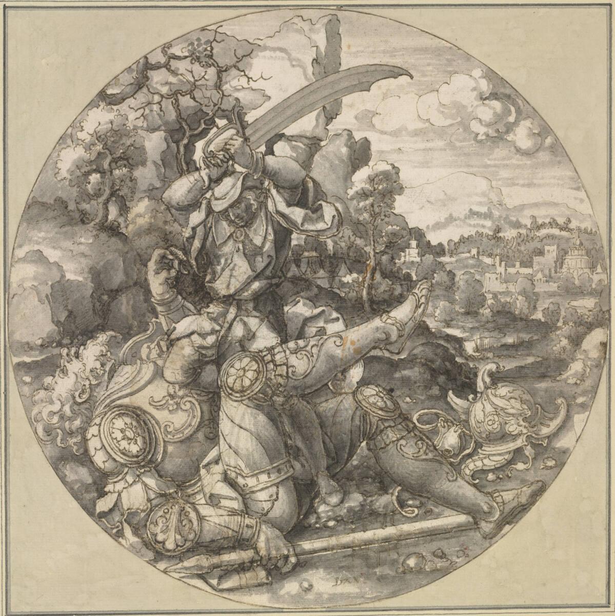 Dirk Jakobsz. Vellert, David tötet Goliath (Scheibenriss), Inv. Nr.: 7801