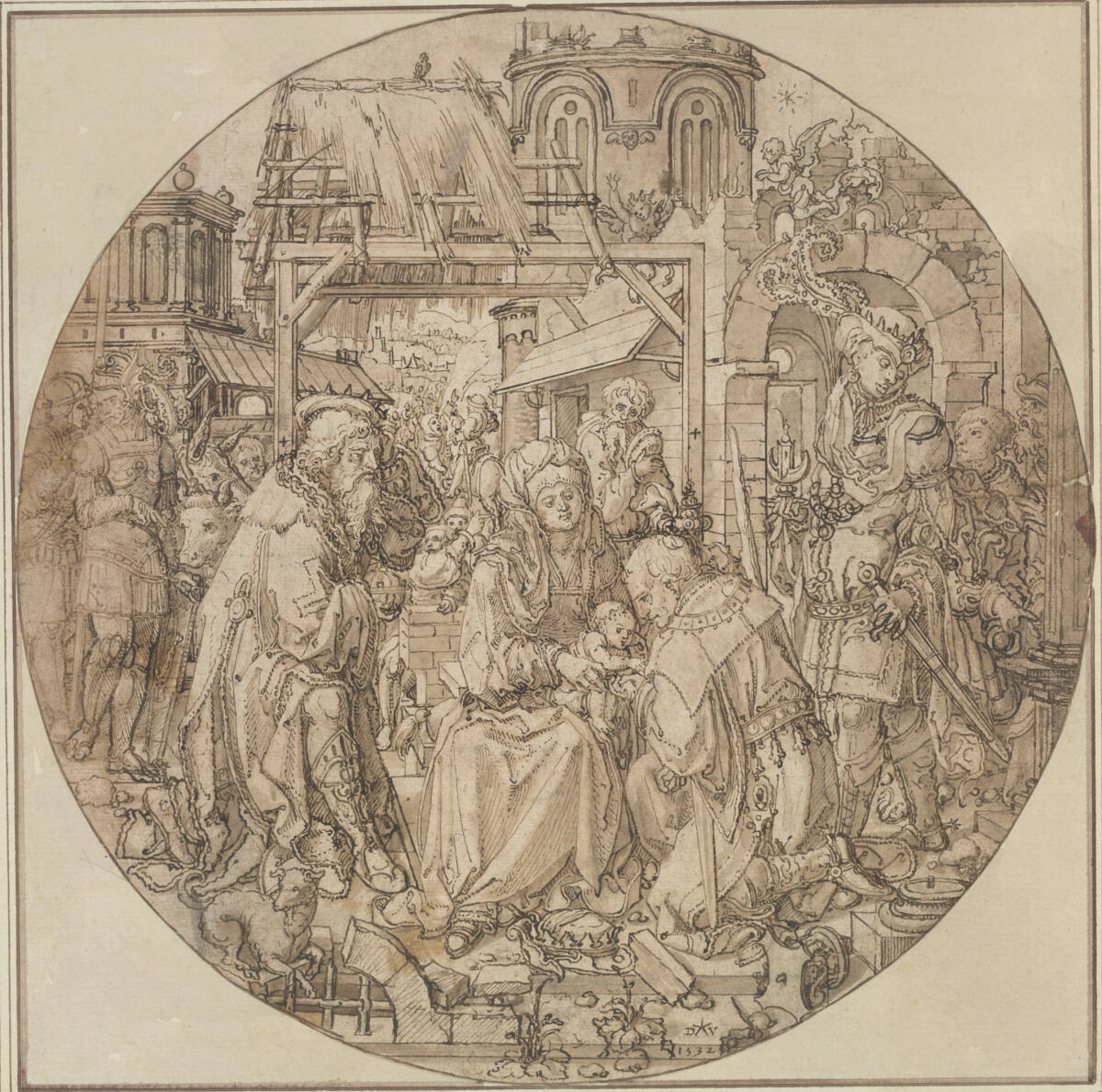 Die Anbetung der Könige (Scheibenriss), Dirk Jakobsz. Vellert, 1532