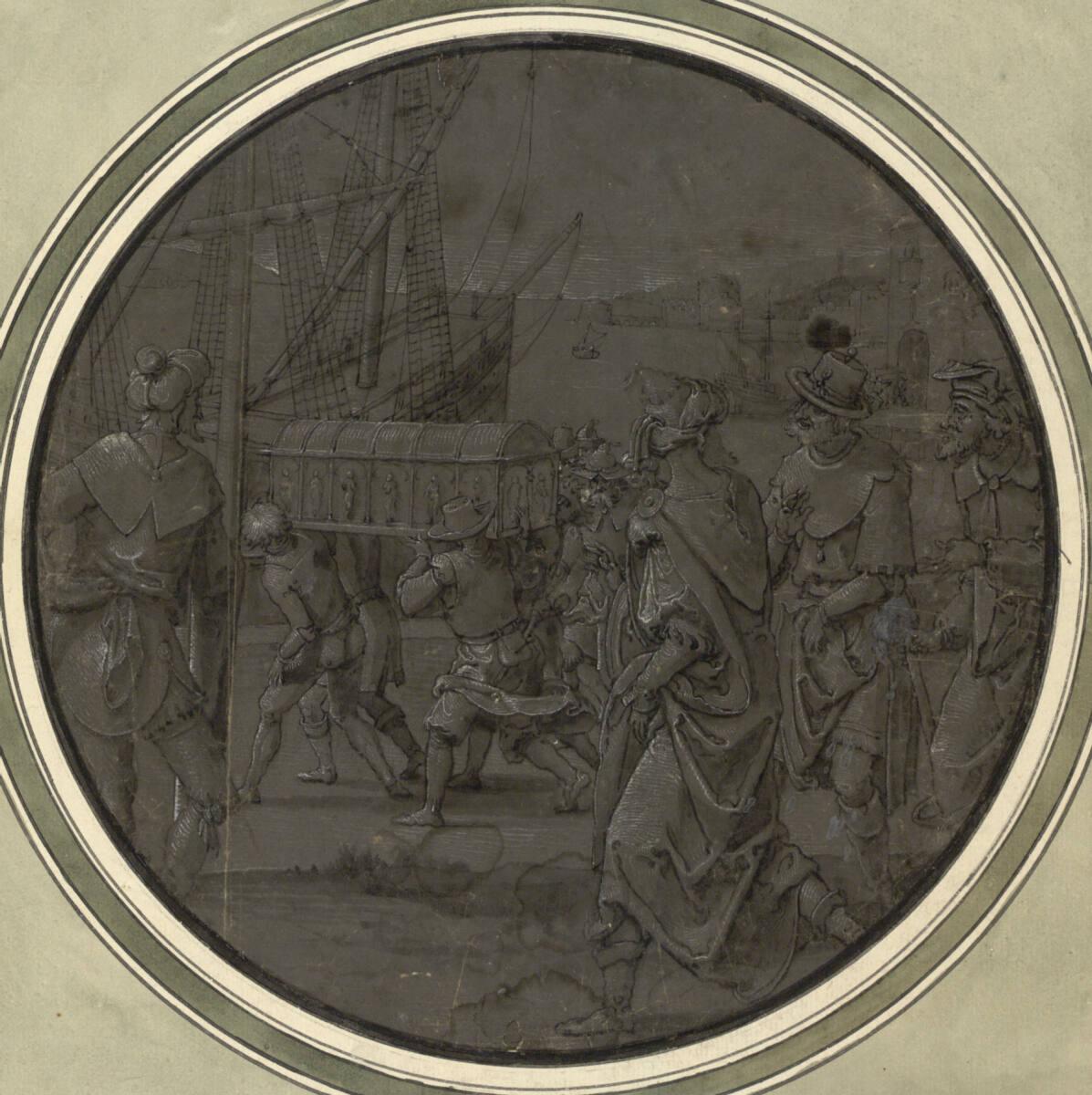 Meister von 1518, Einschiffung eines Schreins (Scheibenriss?), Inv. Nr.: 7813