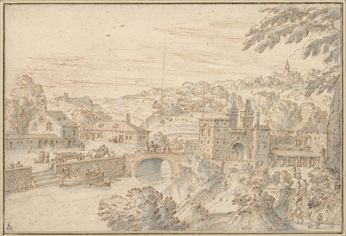 Hendrick van Cleve, Stadttor an einer Brücke in abendlicher Landschaft, Inv. Nr.: 7840
