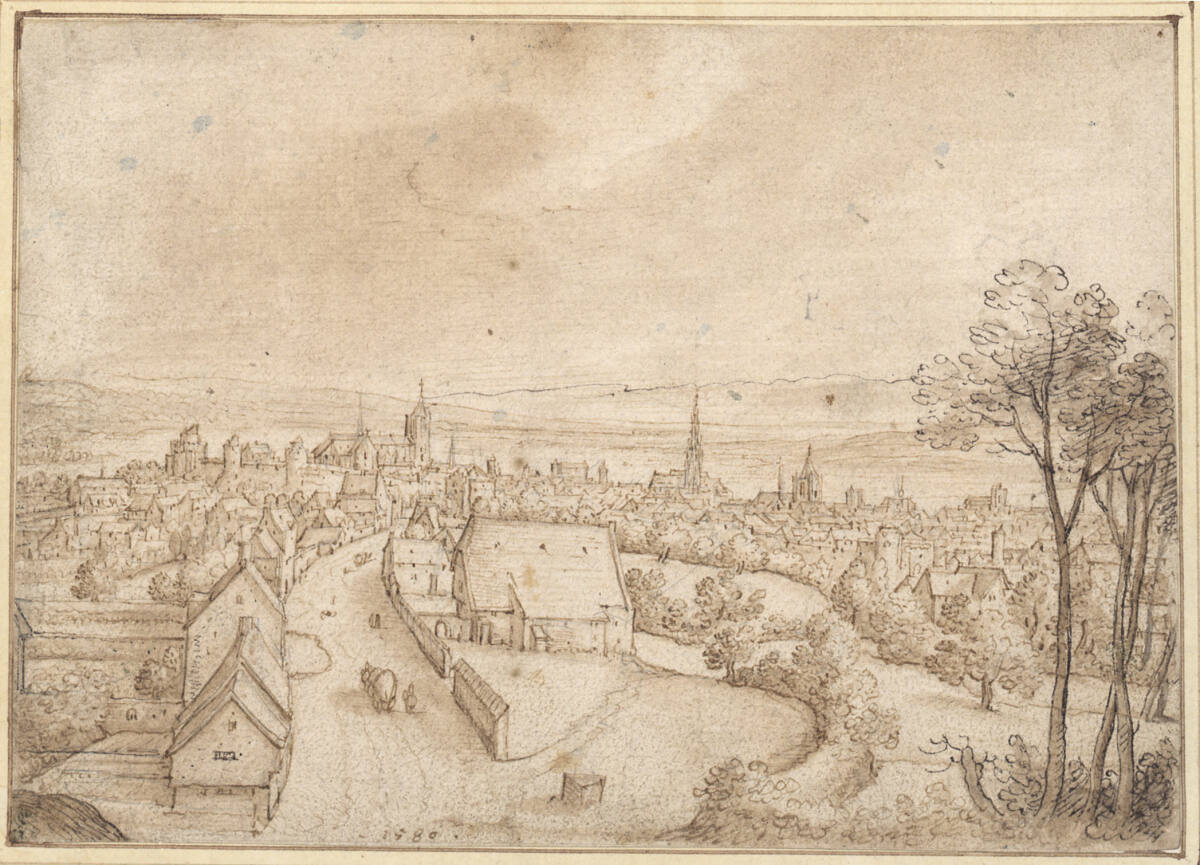 Ansicht von Brüssel von der Schaerbeeker Straße aus, Hans Bol, 1580