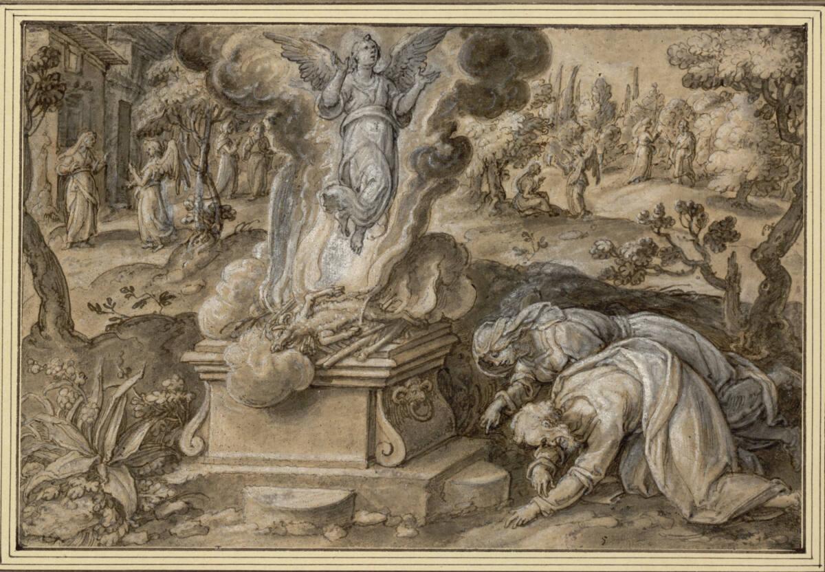 Jan van der Straet, Der Engel offenbart sich Manoah und seiner Frau im Feuer ihres Brandopfers …