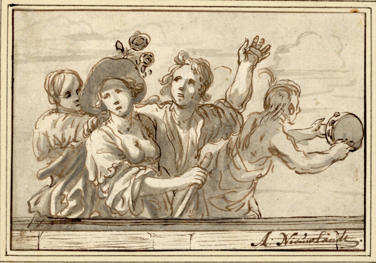 Gruppe von Halbfiguren mit Tamburinspieler, Adriaen van Nieulandt the younger