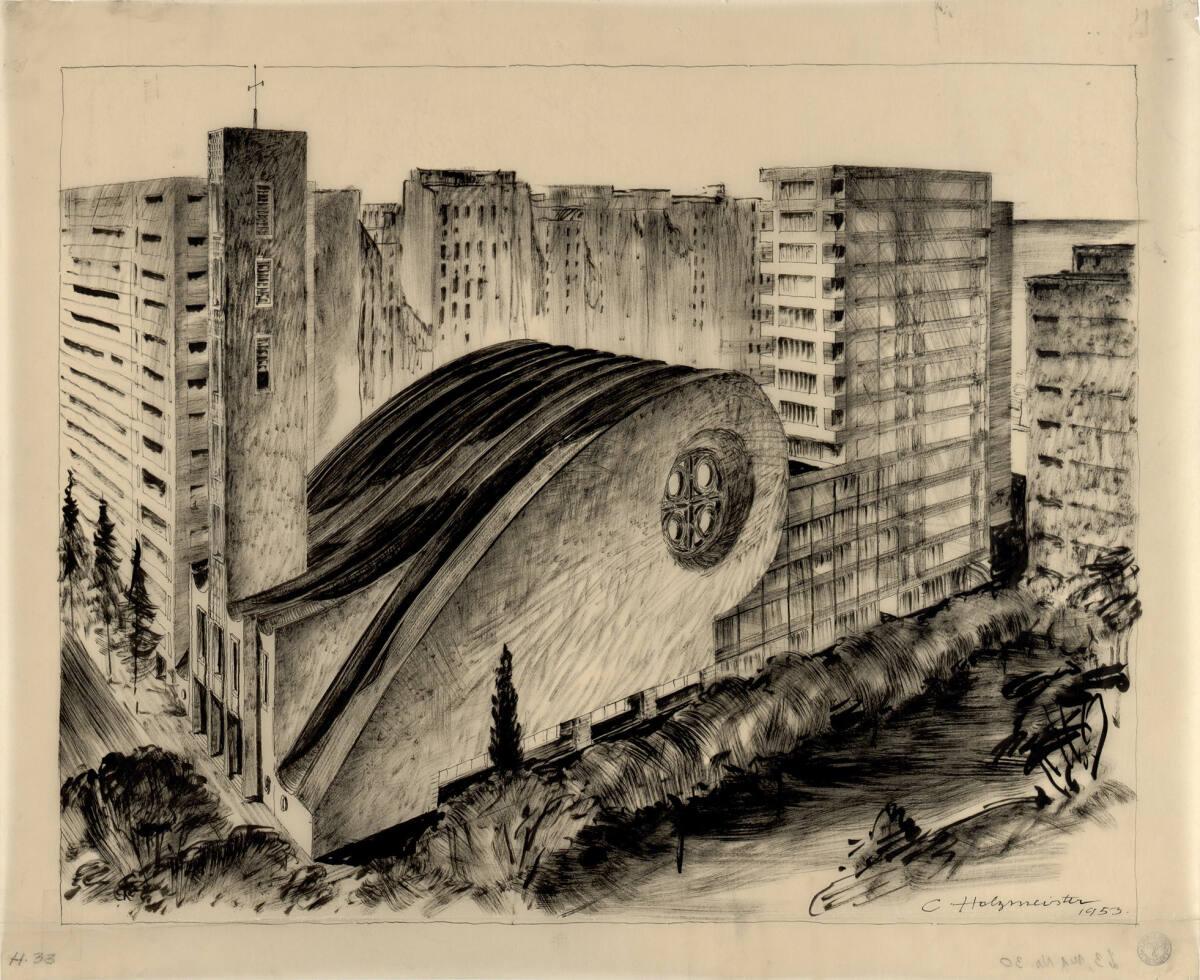 Clemens Holzmeister, Rio de Janeiro, Pfarrkirche Copacabana, Projekt 1; Vogelperspektive, Inv. …