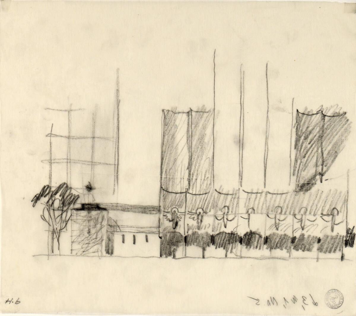 Clemens Holzmeister, Rio de Janeiro, Pfarrkirche Copacabana, Projekt 2; Studie; Eingangsbereich…