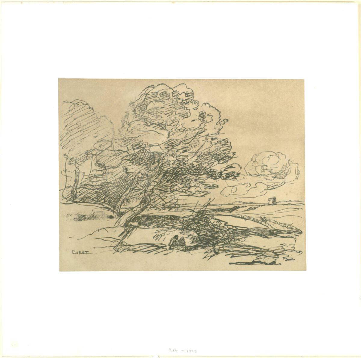 Jean-Baptiste Camille Corot, Der einzelstehende Turm, Inv. Nr.: DG1923/284