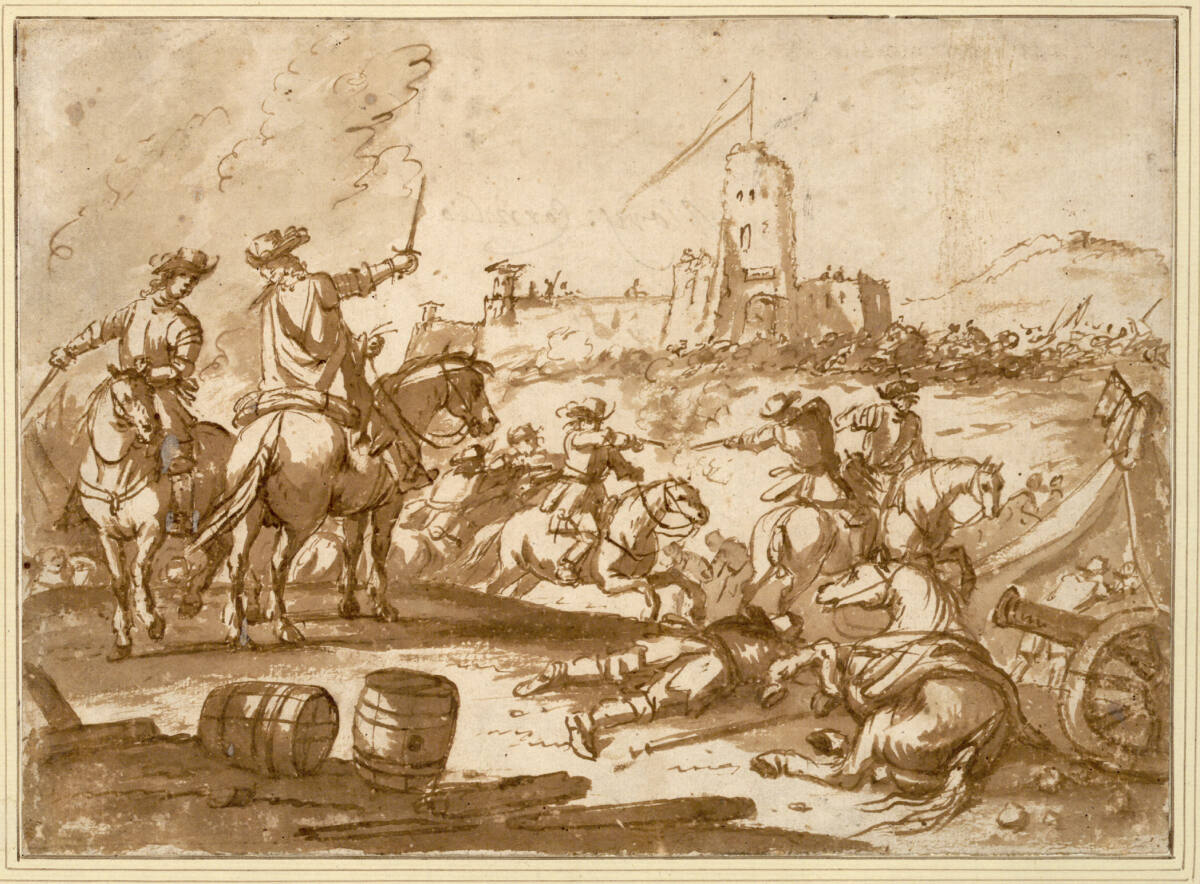 Reitergefecht vor einer Festung, Cornelis van Haarlem