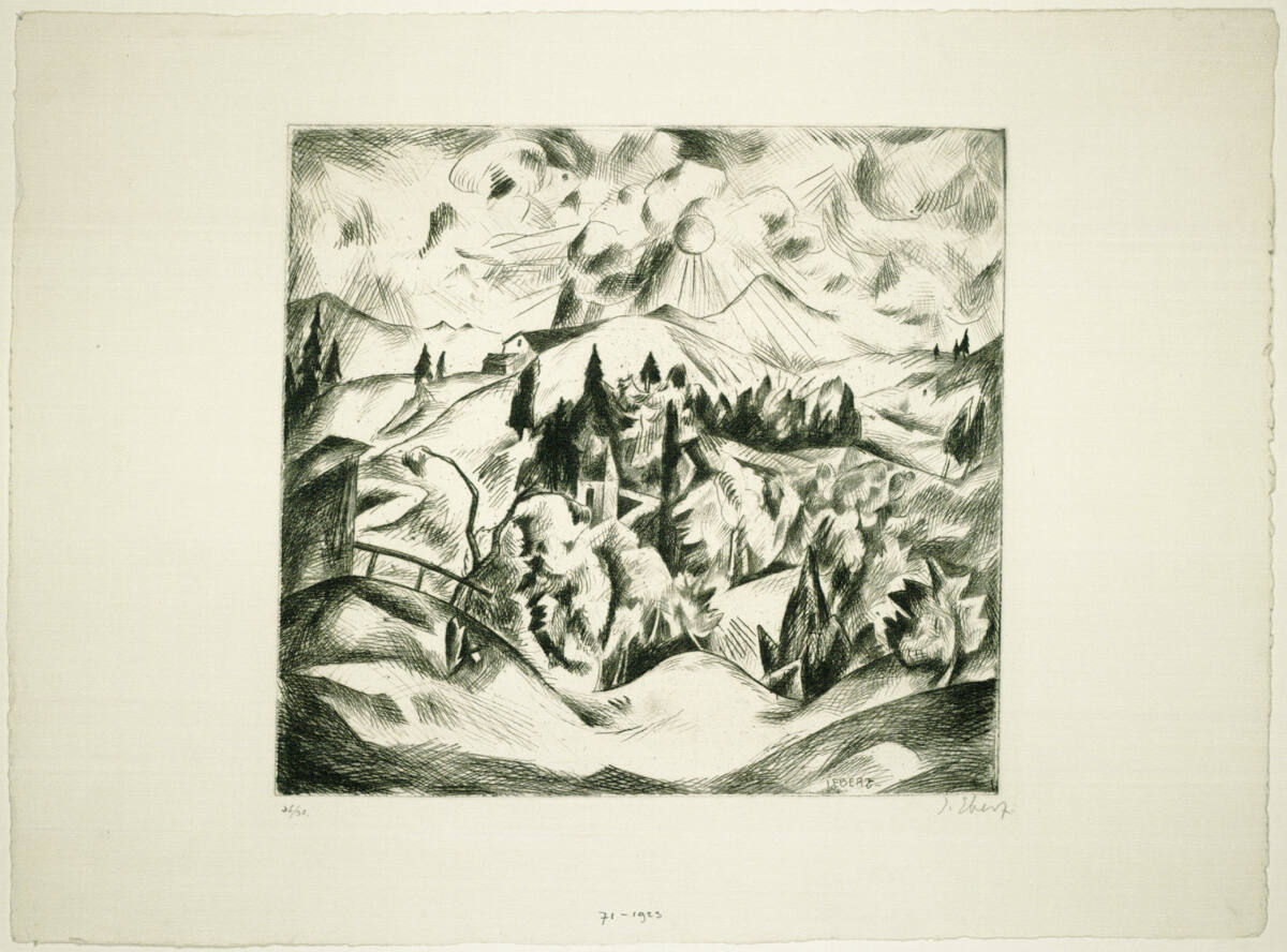 Gebirgslandschaft mit Sonne, Josef Eberz, 1915