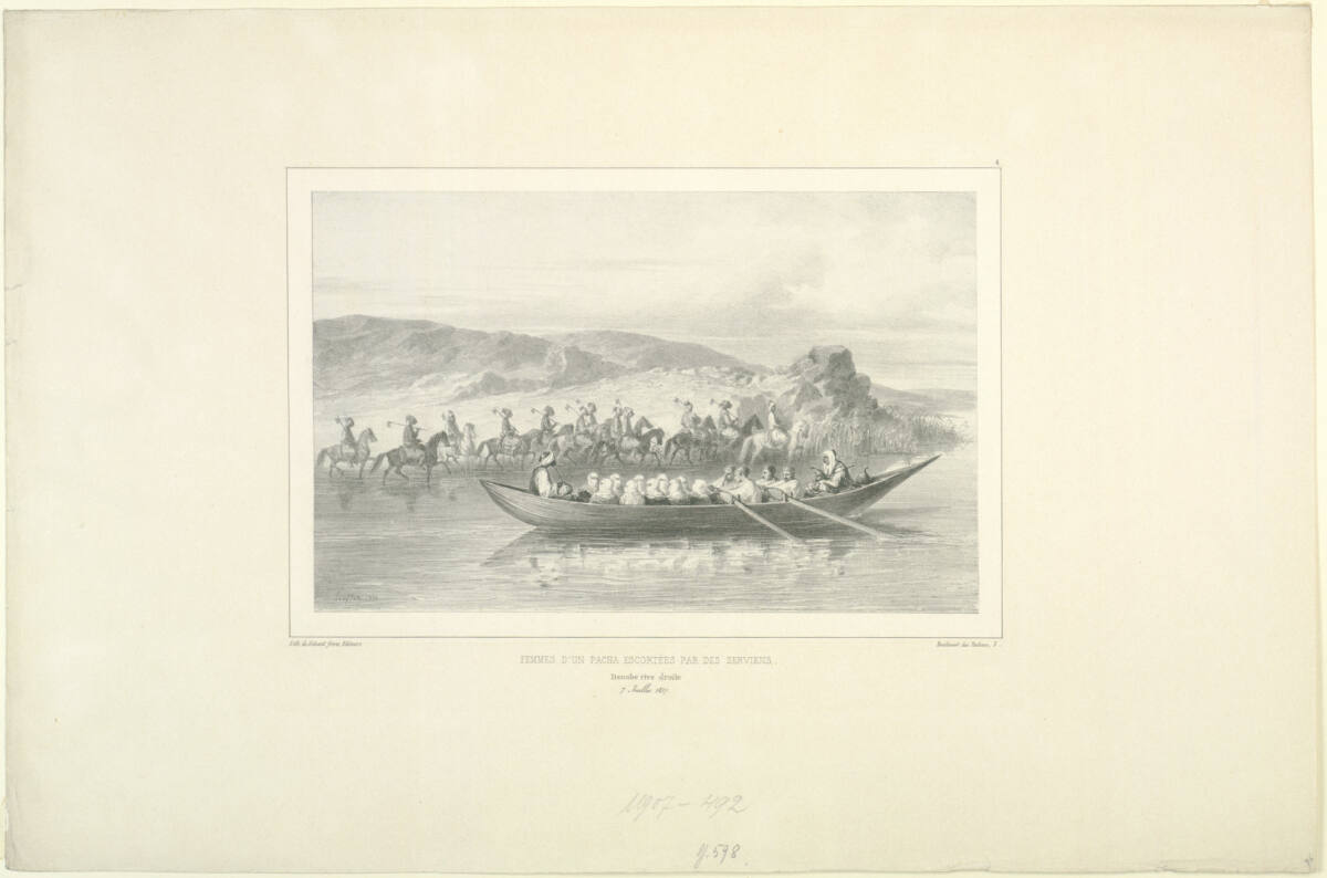 Femmes d'un pacha escortées par des serviens, Danube rive droite, 7 Julliet 1837, Gihautfrères, 1838