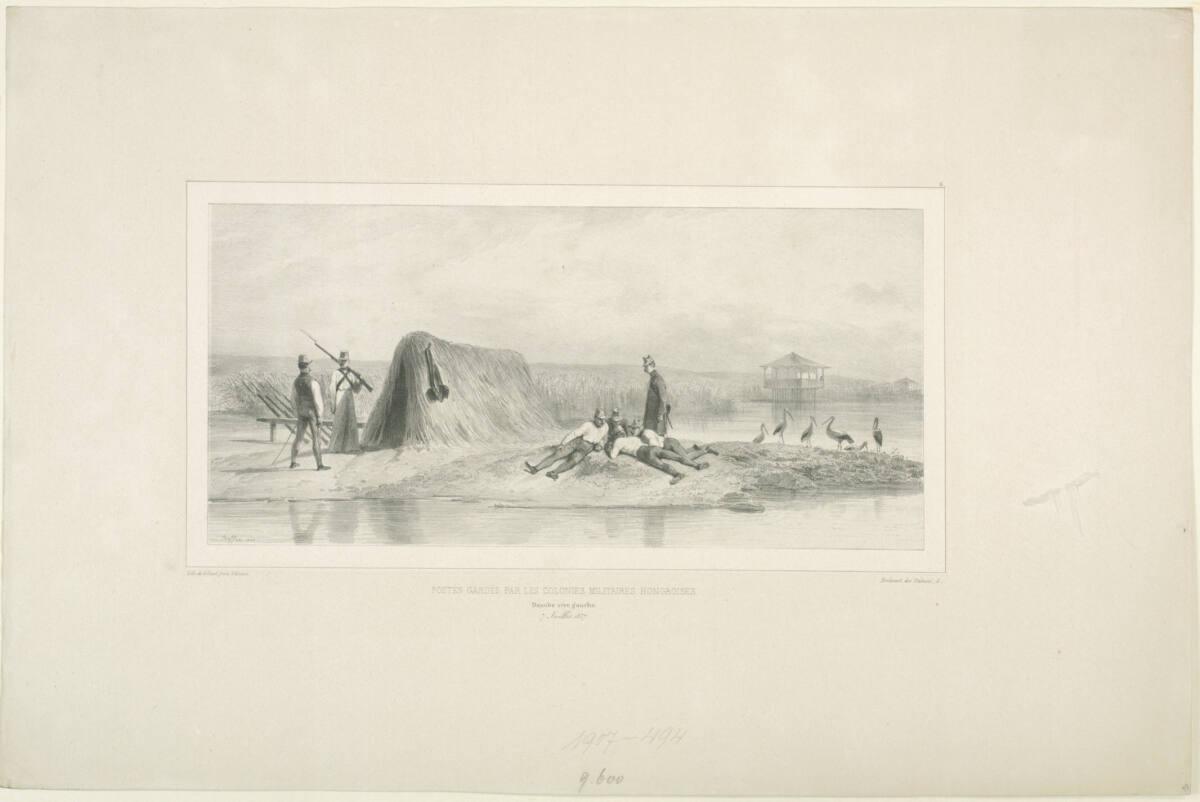 Auguste Raffet, Postes gardés par les colonies militaires hongroises, Danube rive gauche, 7 jui…