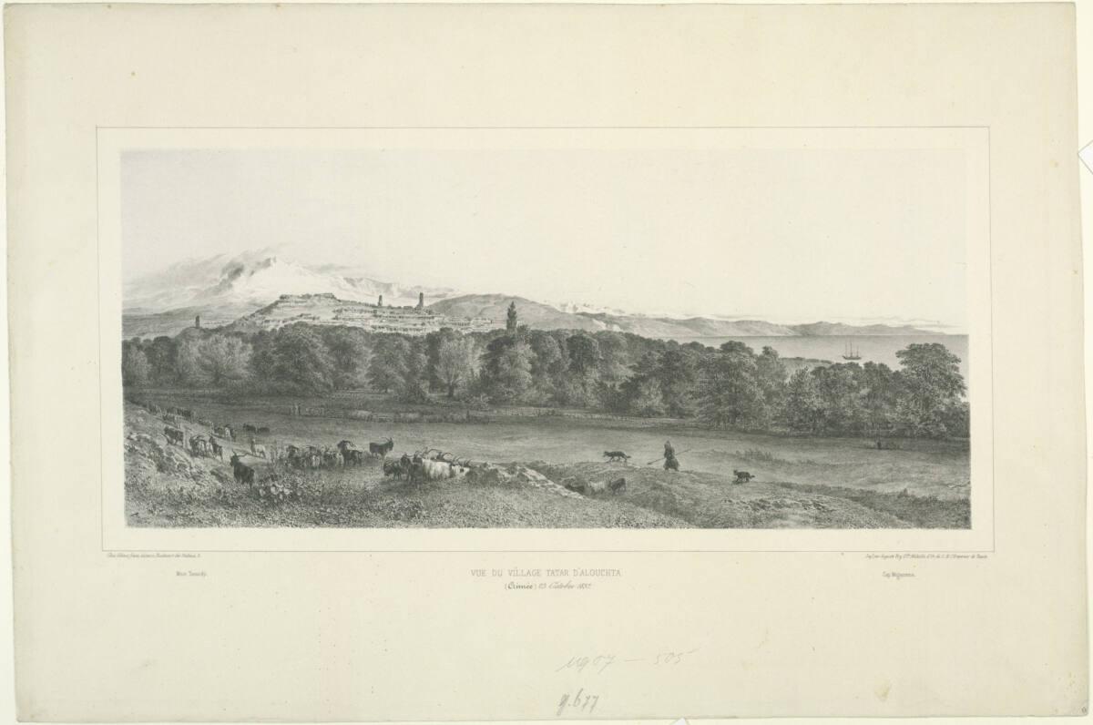 Auguste Raffet, Vue de village Tatar d'Alouchta, Crimée, 23 Octobre 1837, Inv. Nr.: DG1907/505