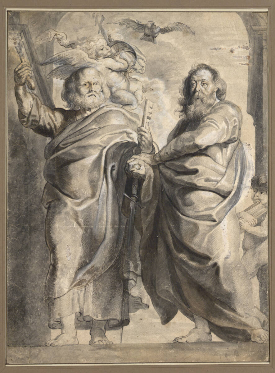 Die hll. Petrus und Paulus, unter einem Torbogen stehend