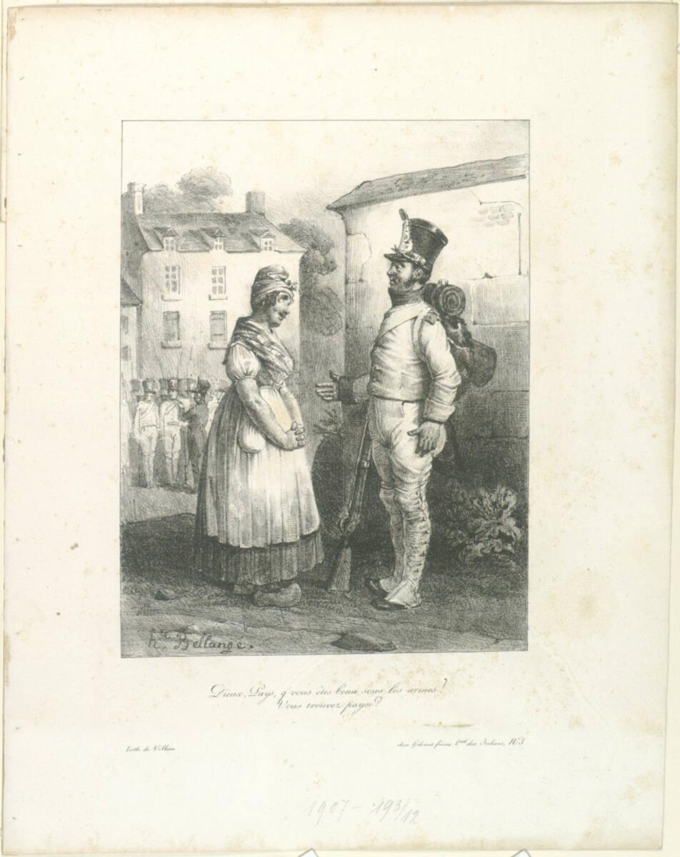 Hippolyte Bellangé, Dieux, Pays, q'vous ètes beau sous les armes? Vous trouvez payse?, Inv. Nr.…