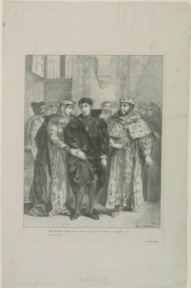 La Reine s'efforce de consoler Hamlet (Act. Ier. Sc. II), Eugène Delacroix, 1834