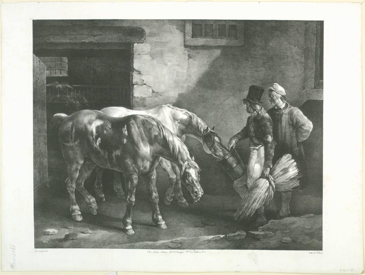 Théodore Géricault, Deux chevaux de poste à la porte d'une écurie, Inv. Nr.: DG1925/226/11