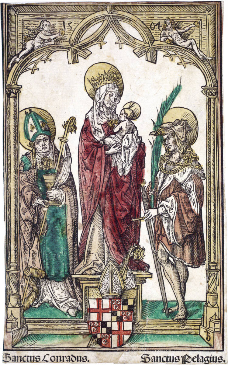 Madonna mit den Heiligen Konrad und Pelagius (Titelblatt zum "Missale Constantiense", 1504), ErhardRatdolt, 1504