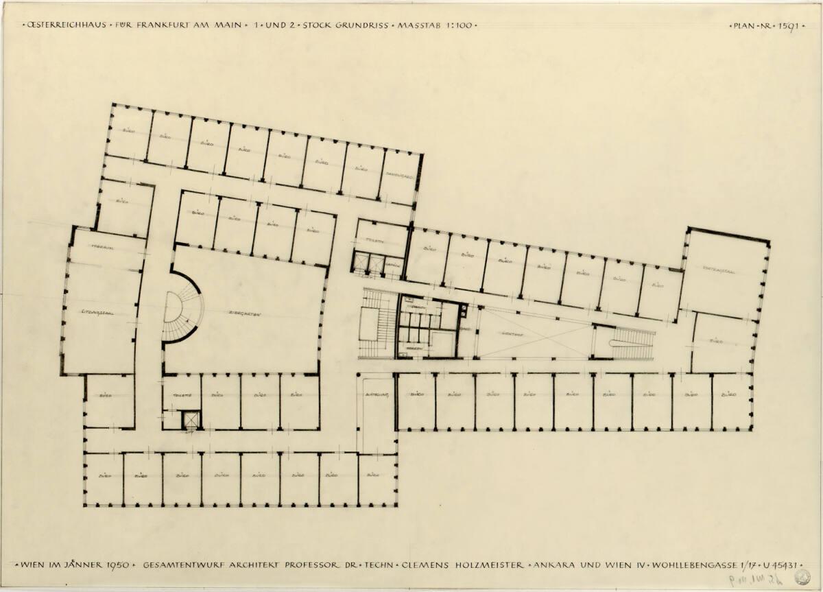 Clemens Holzmeister, Frankfurt am Main, Österreichhaus; Grundriss 1. Stock und 2. Stock, Inv. N…