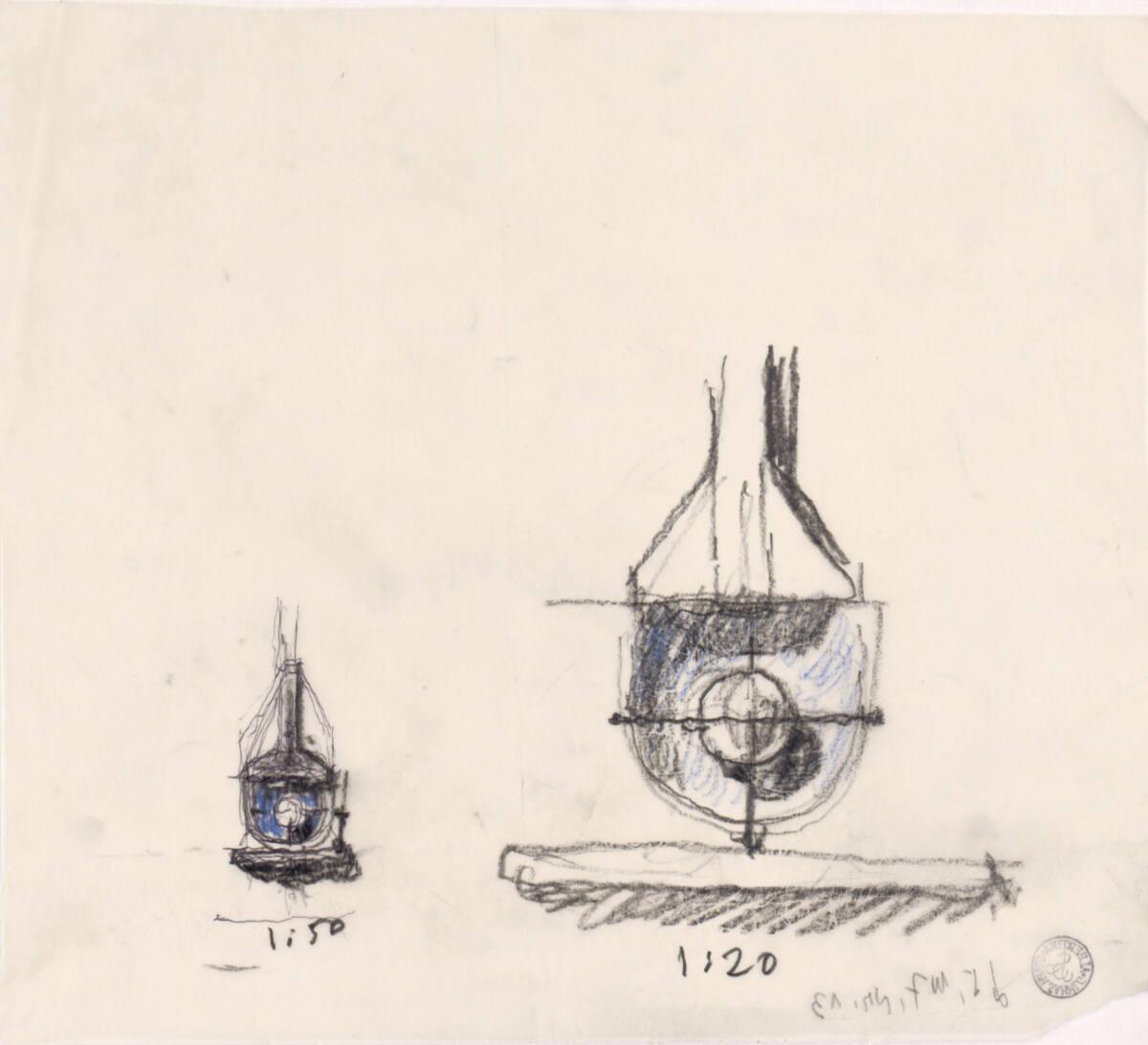 Clemens Holzmeister, Fulpmes, Pfarrkirche; Studie; Taufbecken, Ansicht 1:50, Ansicht 1:20, Inv.…