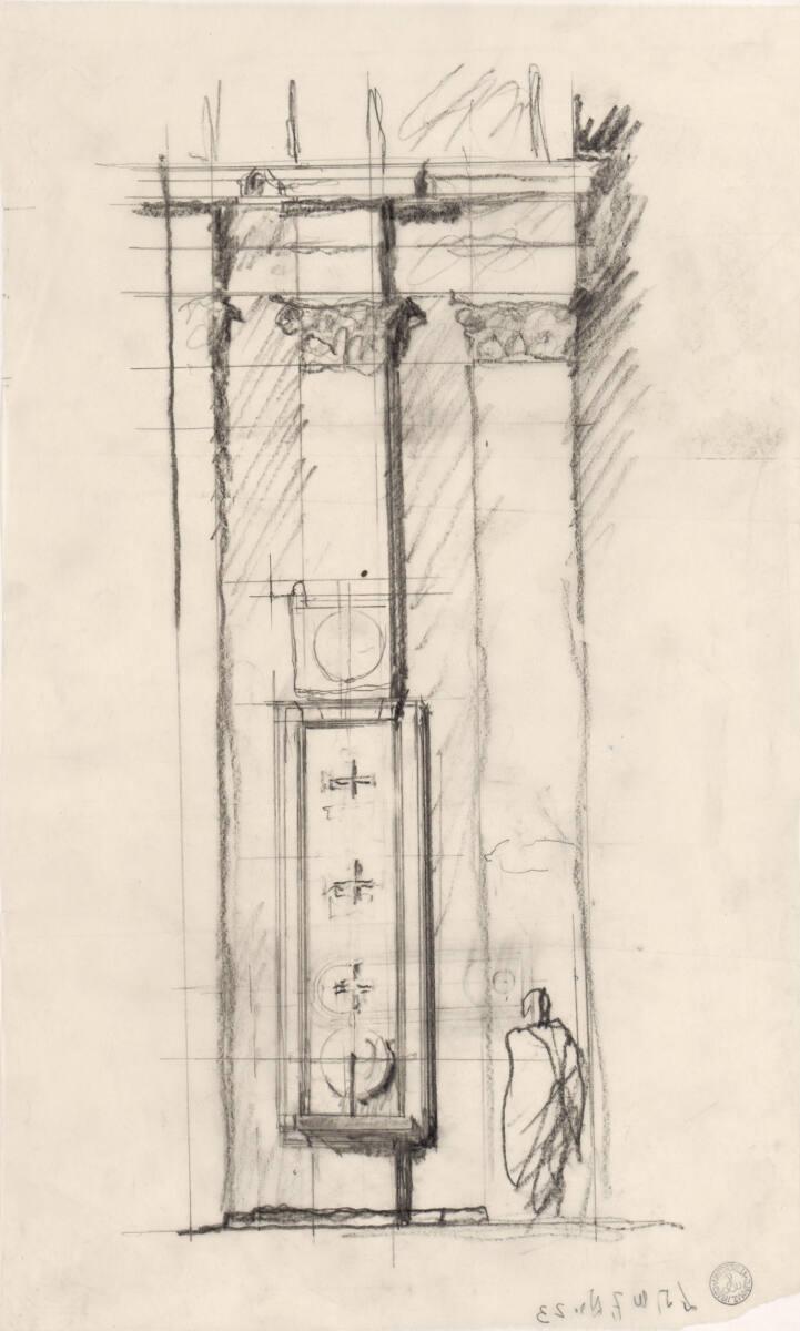 Clemens Holzmeister, Fulpmes, Pfarrkirche; Studie; Anlagen an Stelle der Seitenaltäre; Rahmen m…